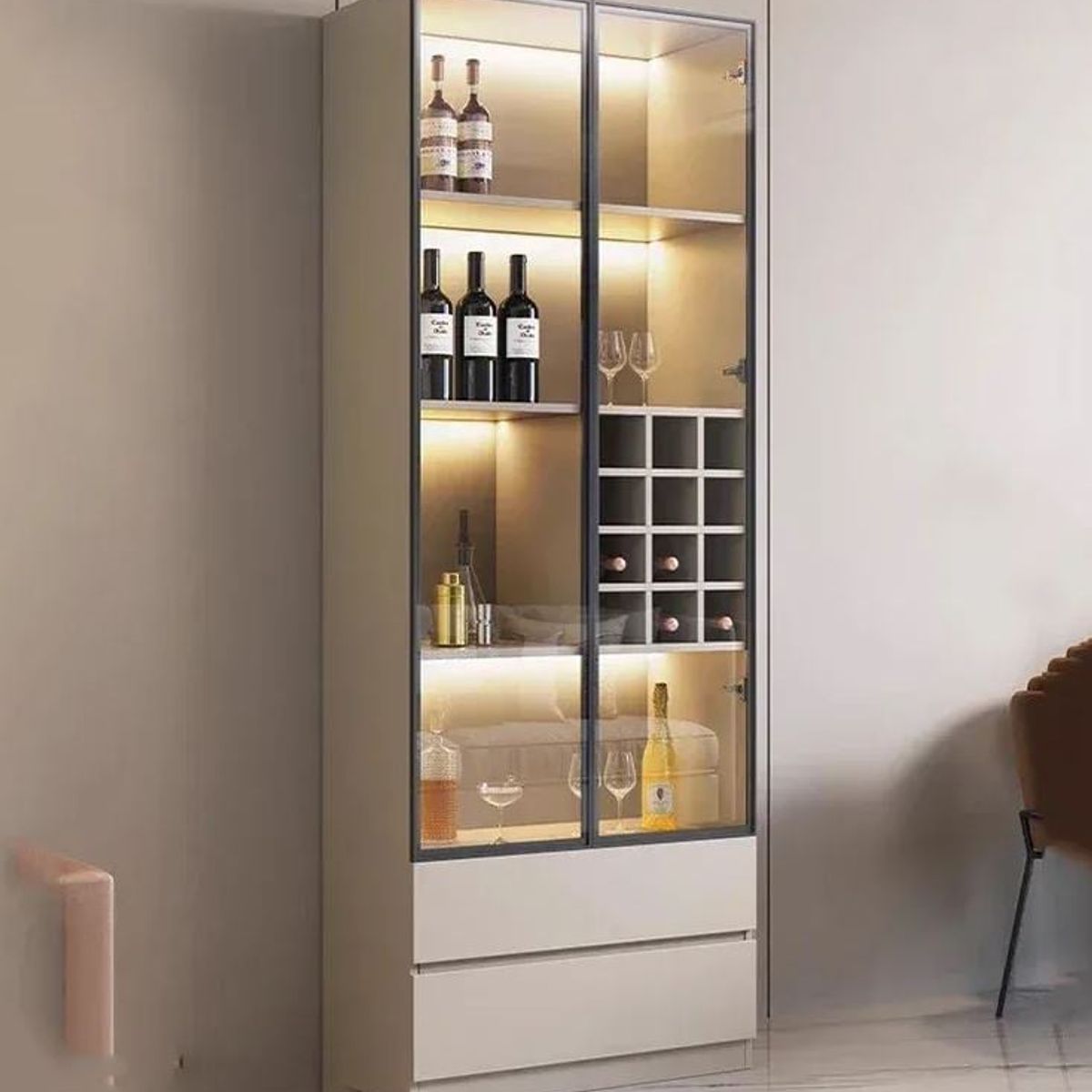 GENERICO - Vitrina Lorena Moderna Iluminada - Capri Y Negro