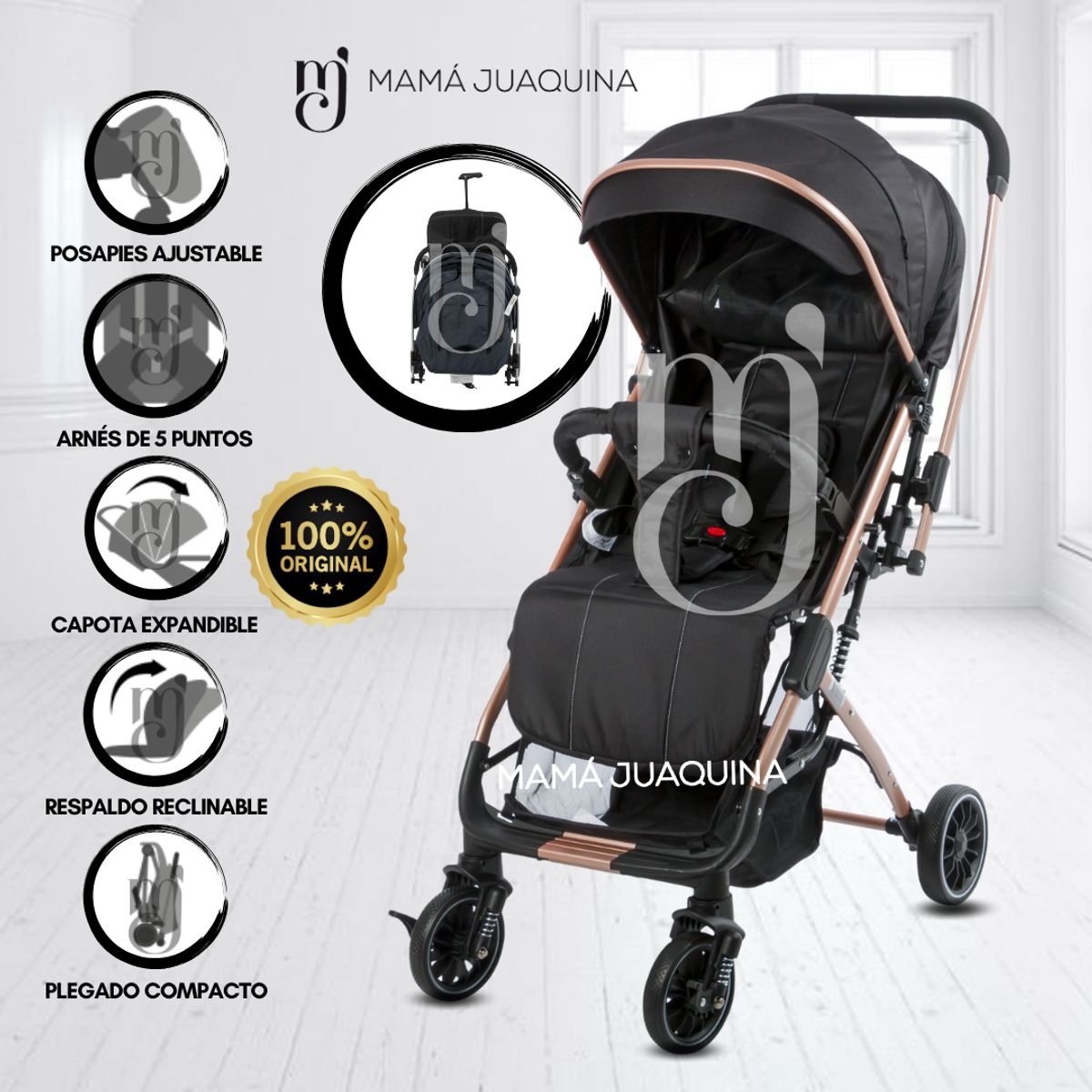 BEAUTIFUL - Coche Maleta para Bebé «PIAMONT» Edición Especial Negro