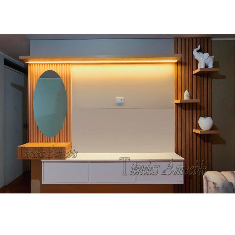 AMUEBLE - Centro de Entretenimiento  panel de TV con luces Paula melamina