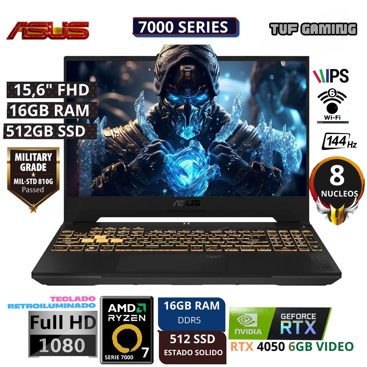 ASUS - Laptop Asus Tuf Gaming FA507NU-LP031 AMD Ryzen7-7735HS 16GB RAM 512GB SSD 156 FHD RTX4050-6GB