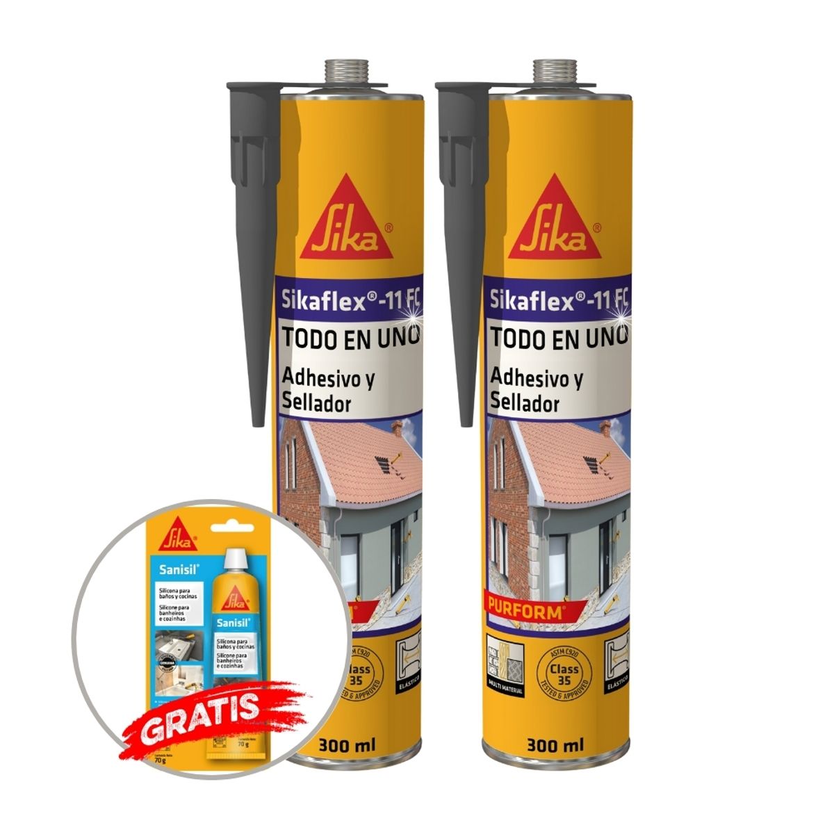 SIKA - Pack 2 Sellador de juntas Sikaflex-11 FC Purform Gris x 300ml