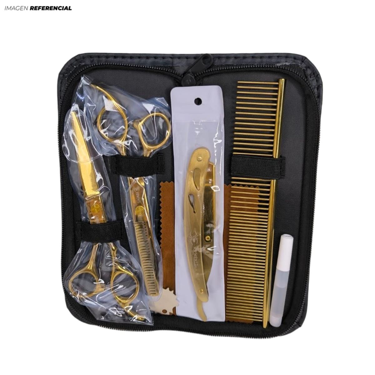 GENERICO - KIT de Peluquería estuche de tijeras y accesorios Dorado