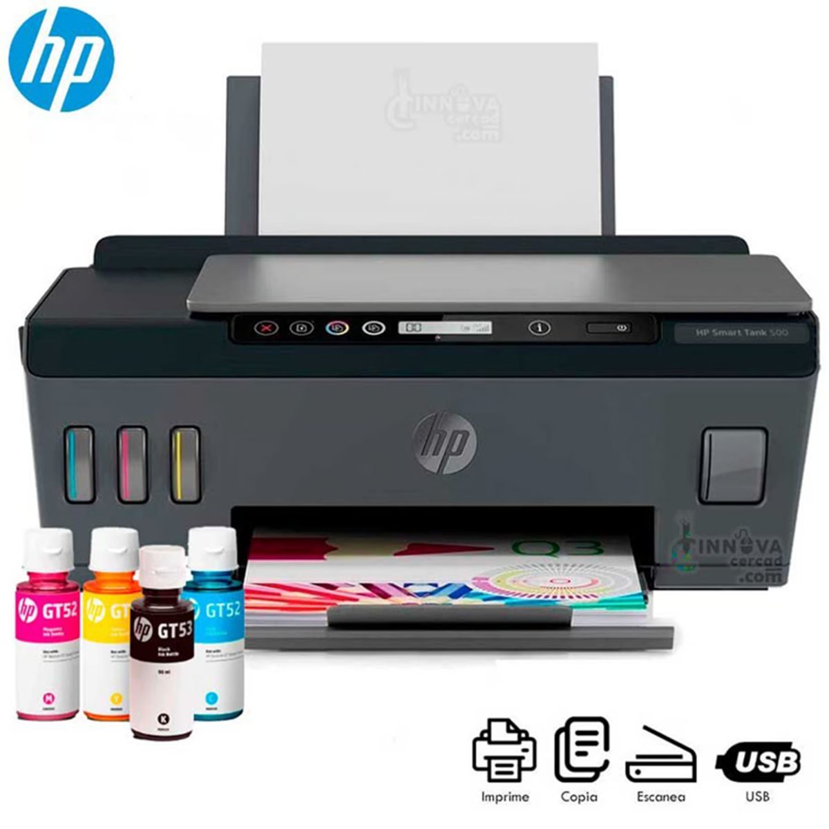 Impresora HP Smart Tank 500 Multifuncional conexion cable USB, marca HP - Foto Principal