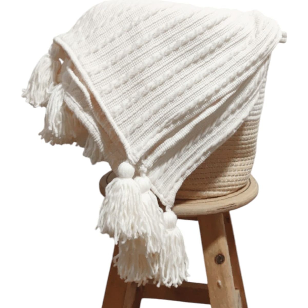 GENERICO - Manta Trenzas Xl Crema + Borlas - Nórdico 200x150 cm