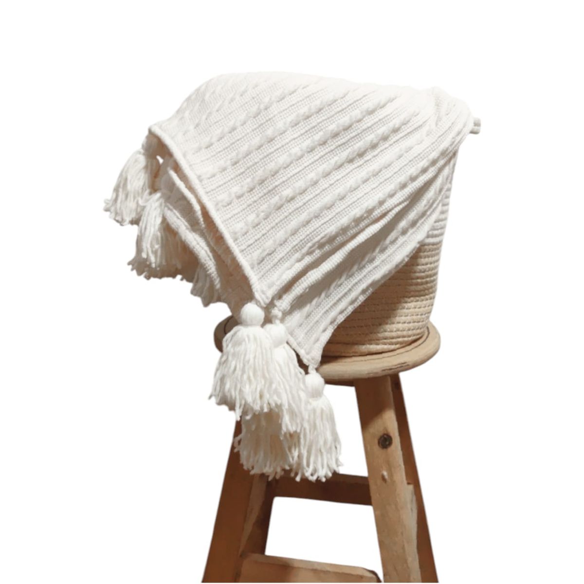 GENERICO - Manta Trenzas Xl Crema + Borlas - Nórdico 200x150 cm