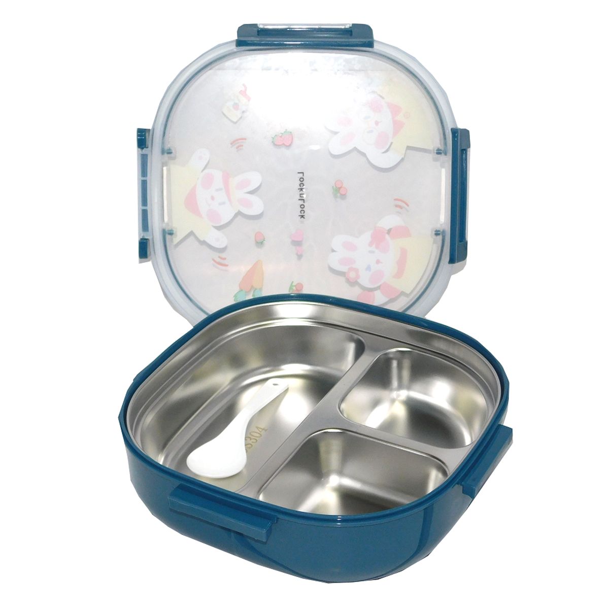 GENERICO - Taper fiambrero 3 compartimientos con cuchara y tapa Azul