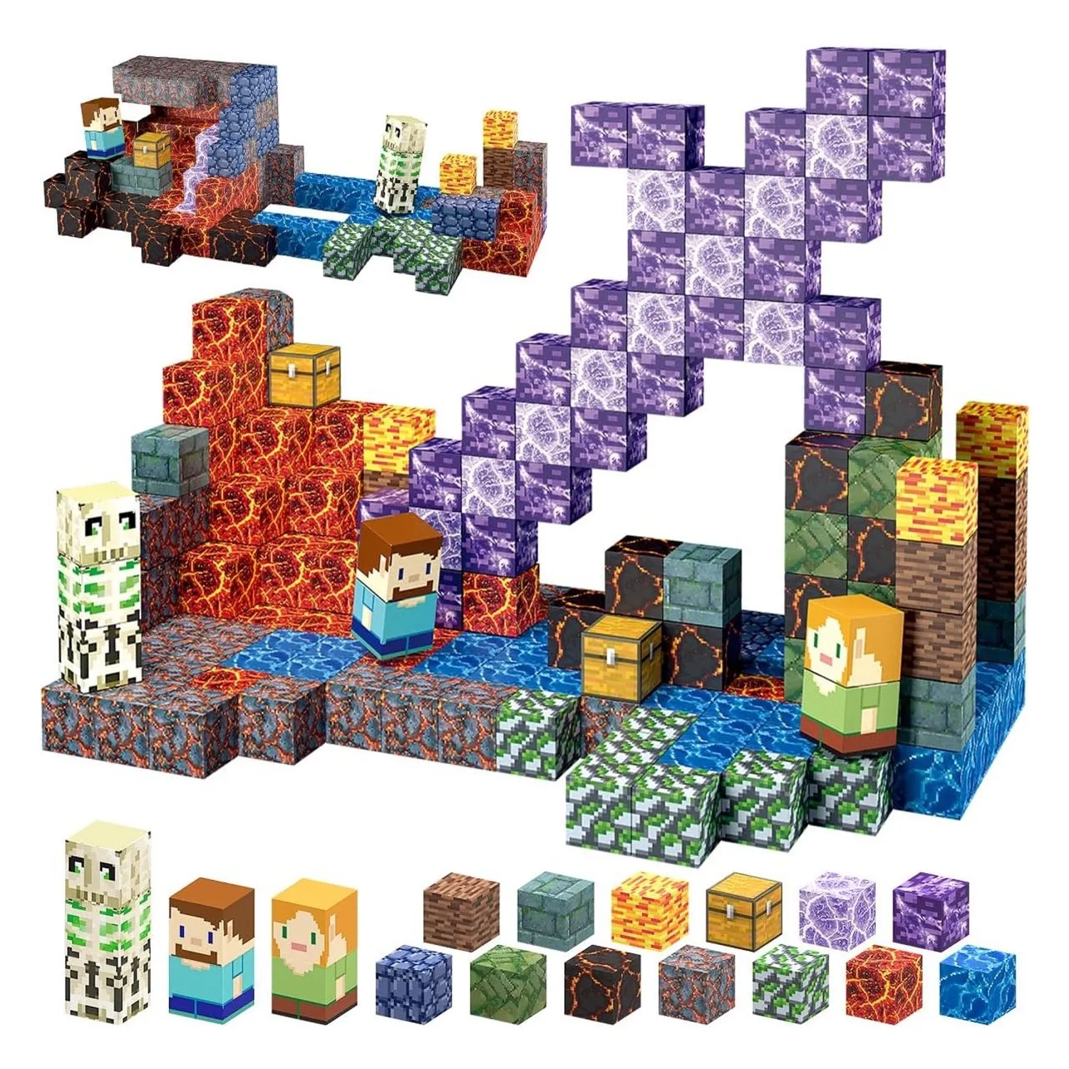 Bloques Magnéticos Putman Blocks 96 Piezas – Estilo Minecraft, Imanes Extra Fuertes Para Construcciones Creativas De 3 A 8 Años