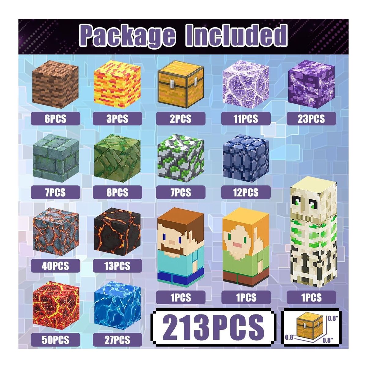 MAGNETI BLOCK - Set Bloques magnéticos Minecraft cubos imanes 213 PIEZAS