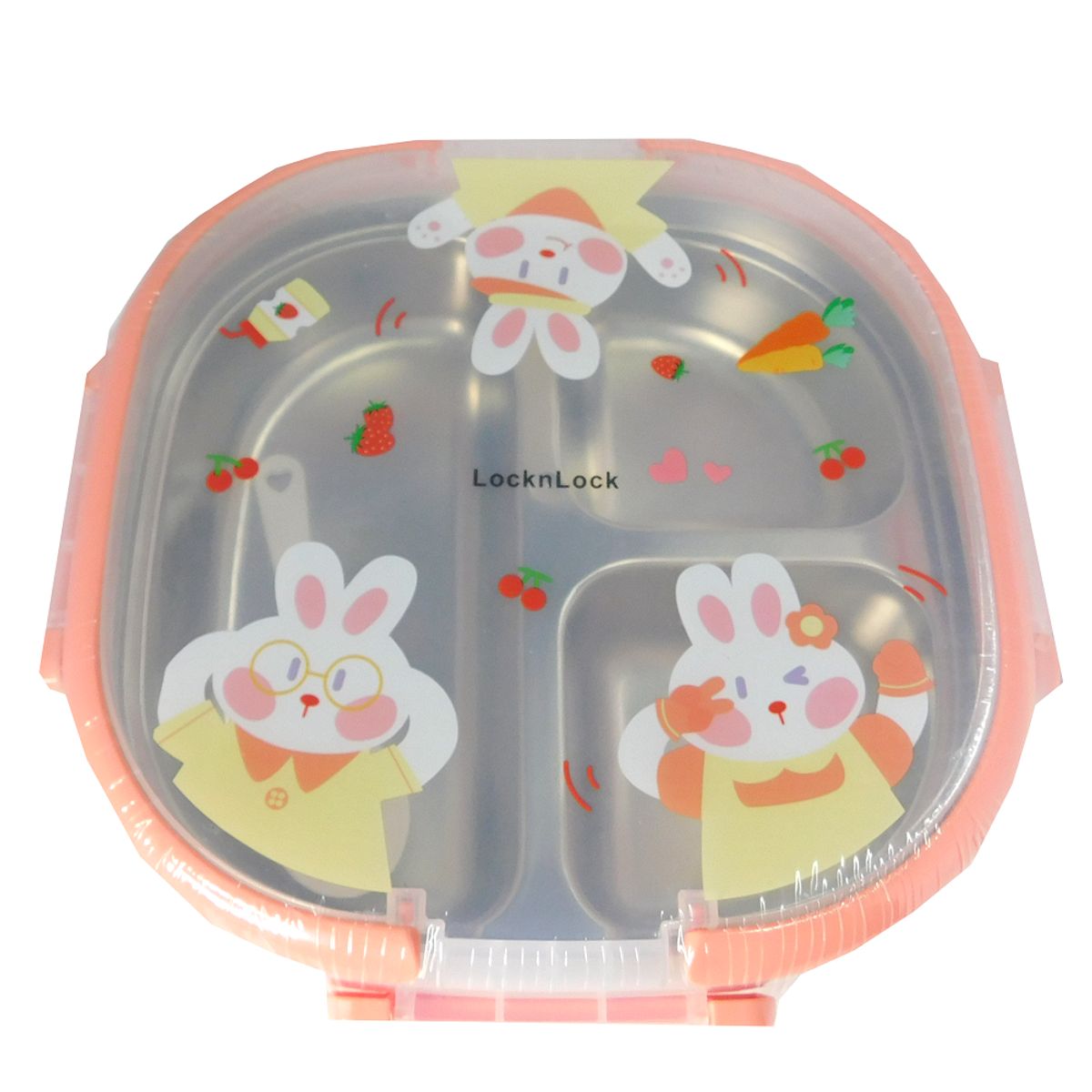 GENERICO - Taper fiambrero 3 compartimientos con cuchara y tapa Rosa