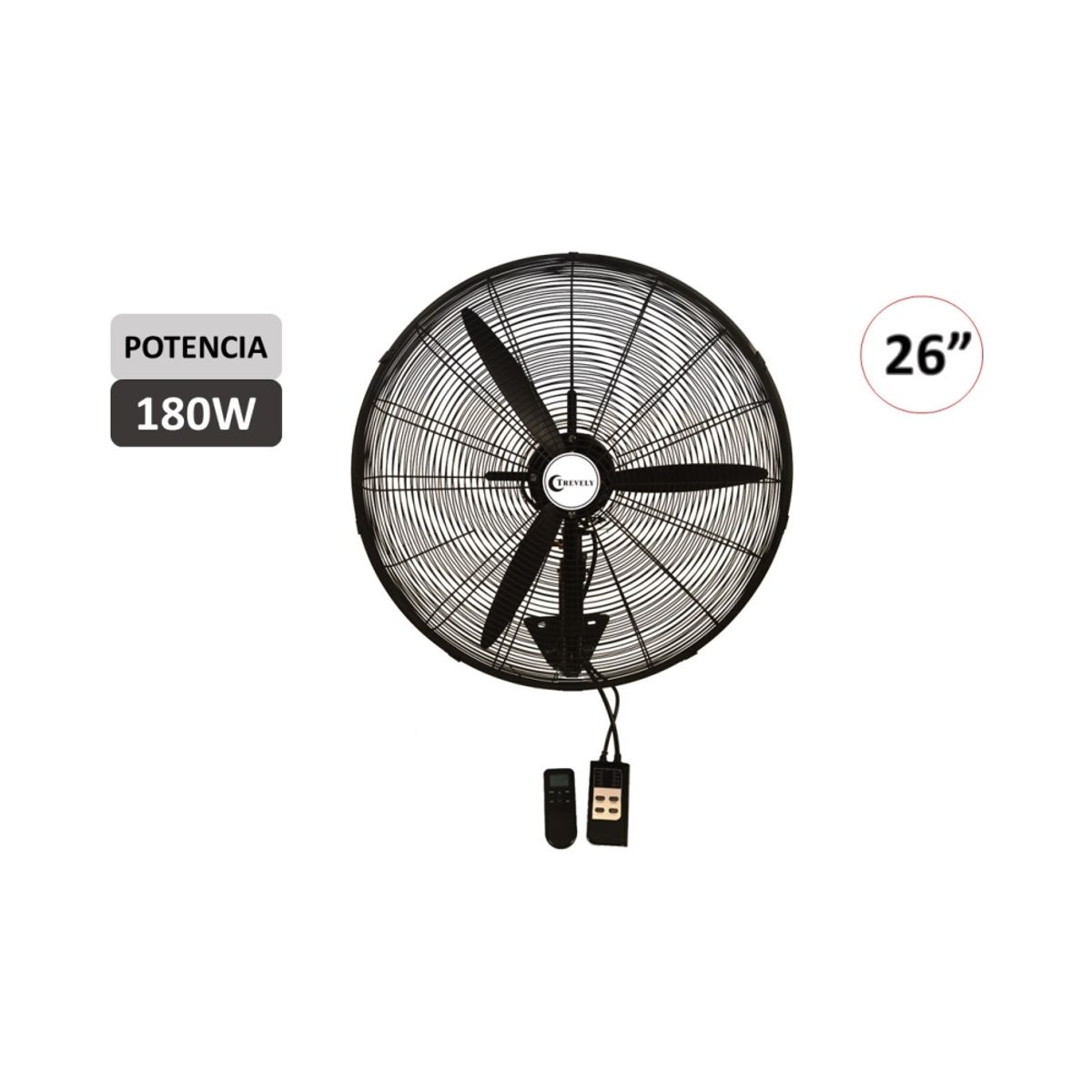 TREVELY - Ventilador de pared TREVELY  VT-27C - control remoto - Negro - 180W
