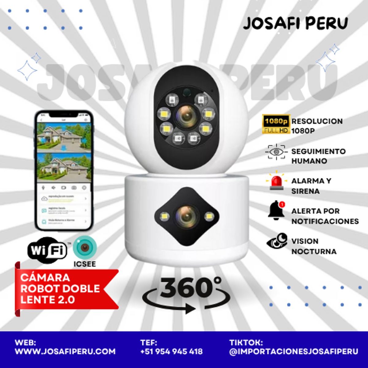 GENERICO - CAMARA DE VIGILANCIA FULL HD DOBLE LENTE 2.0