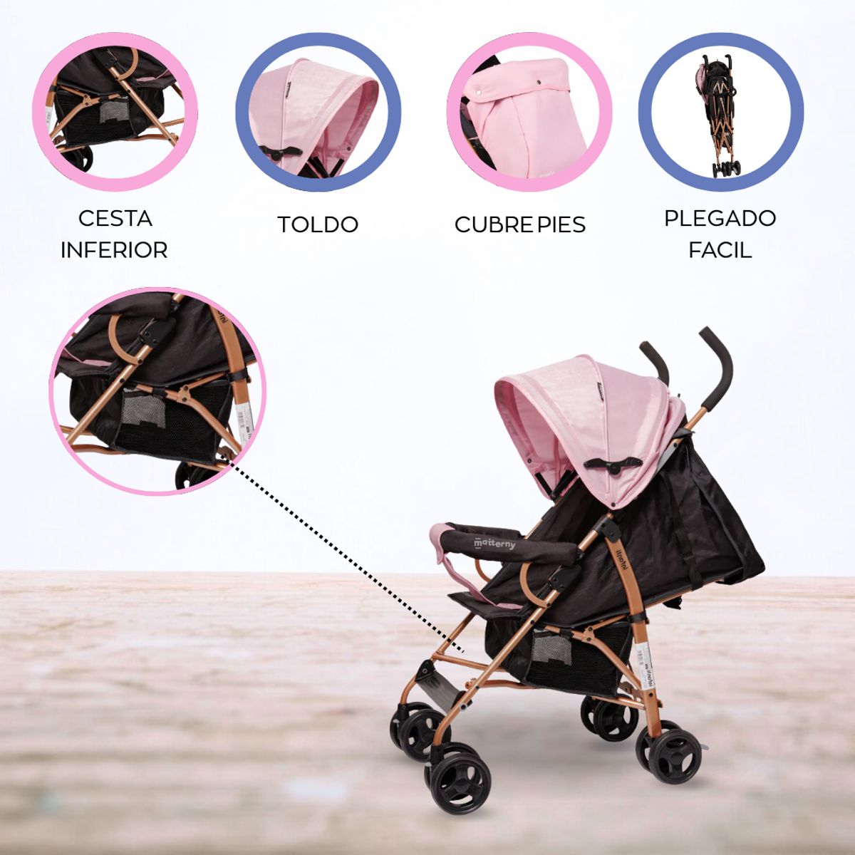 INFANTI - Coche Bastón «Trento» Rosa