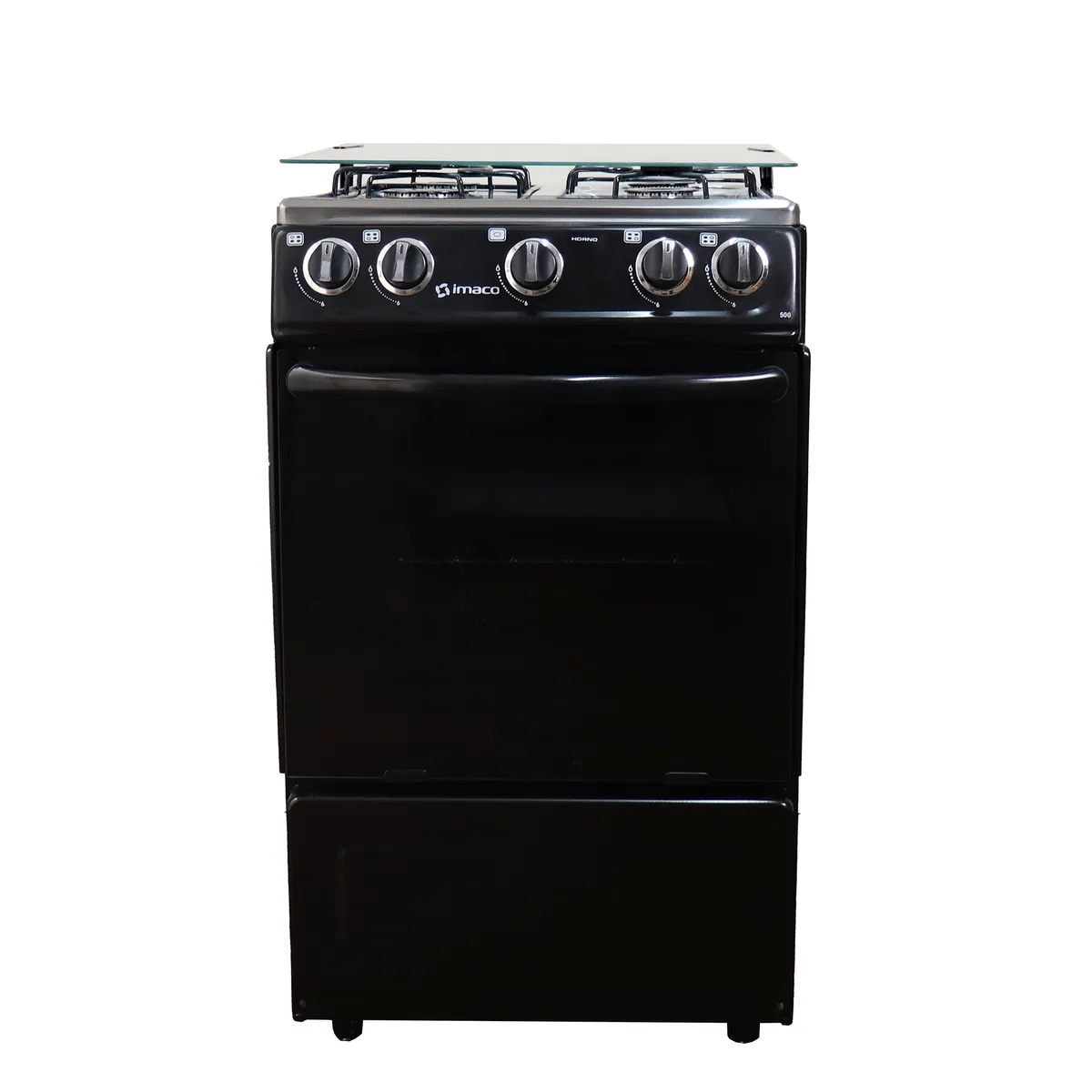 IMACO - Cocina Imaco 4 Hornillas 20 Tapa de Vidrio Negro