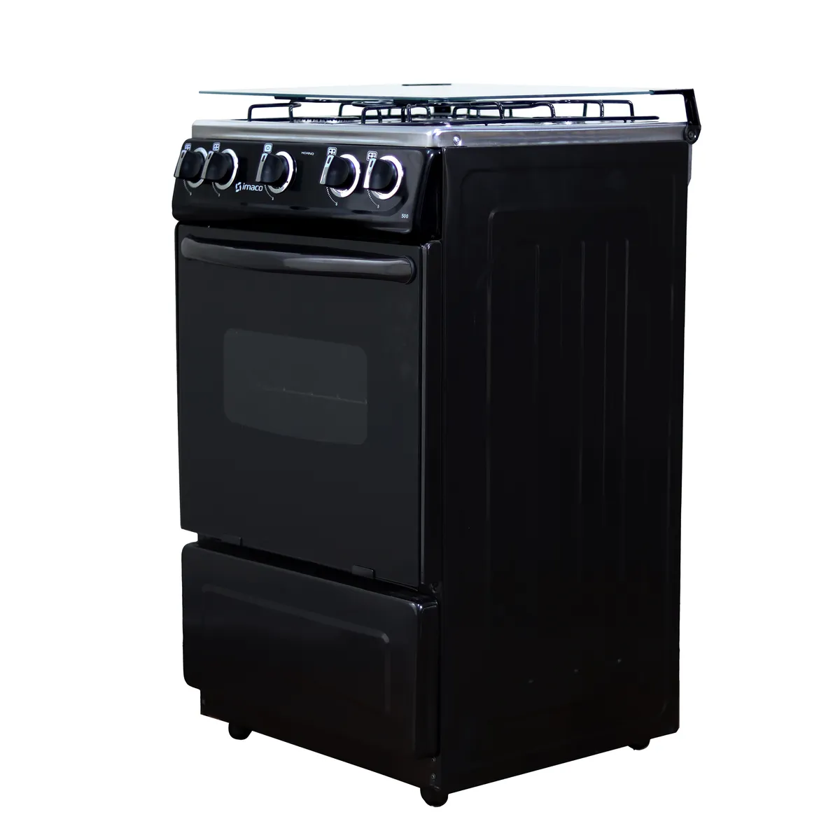 IMACO - Cocina Imaco 4 Hornillas 20 Tapa de Vidrio Negro