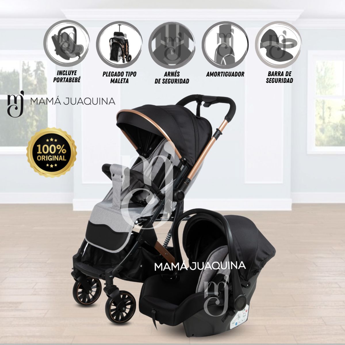 BEAUTIFUL - Coche Moisés Travel System «SPARROW» Porta Bebé Gray