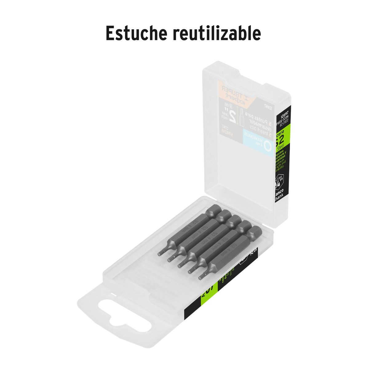 TRUPER - Estuche con 5 Puntas Hexagonales de 4 mm Largo 2 Pulg