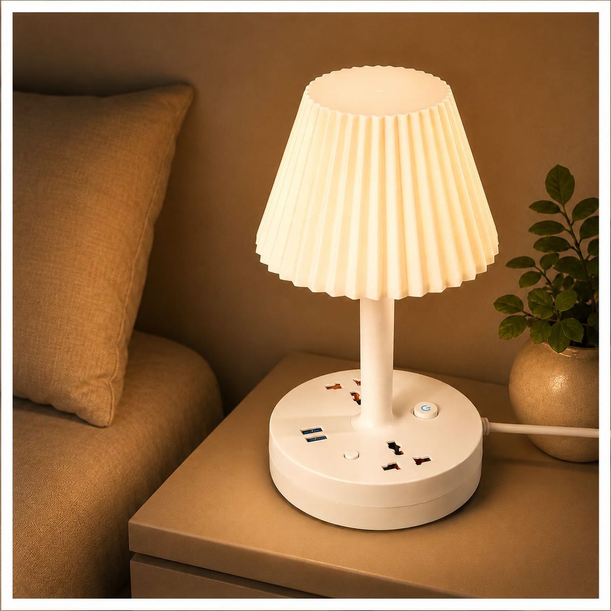 GENERICO - Lampara Dormitorio 2 Usb + 2Tomacorriente + 3 Tonos Luz Led