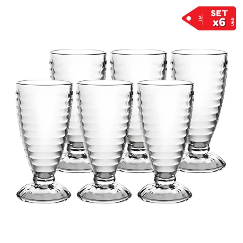 INSPIRA - Set 6 Copas de Helado de Vidrio Tallado 380 ml