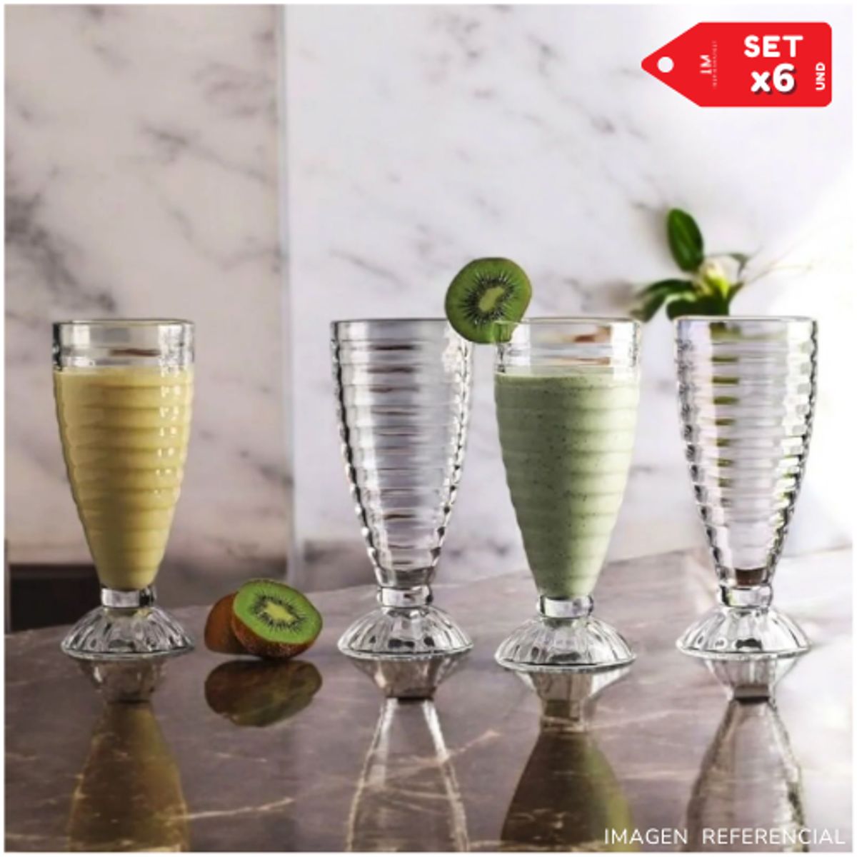 INSPIRA MARKET - Set 6 Copas de Helado de Vidrio Tallado 380 ml