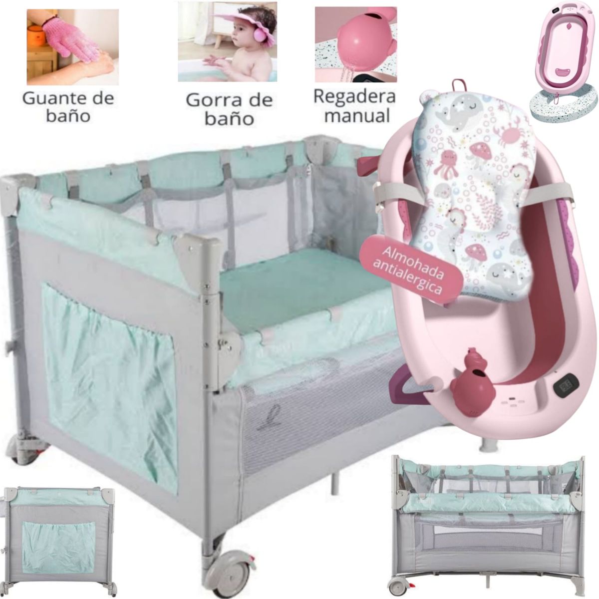 CAM - Corral cuna Infanti always together VERDE Bañera plegable R