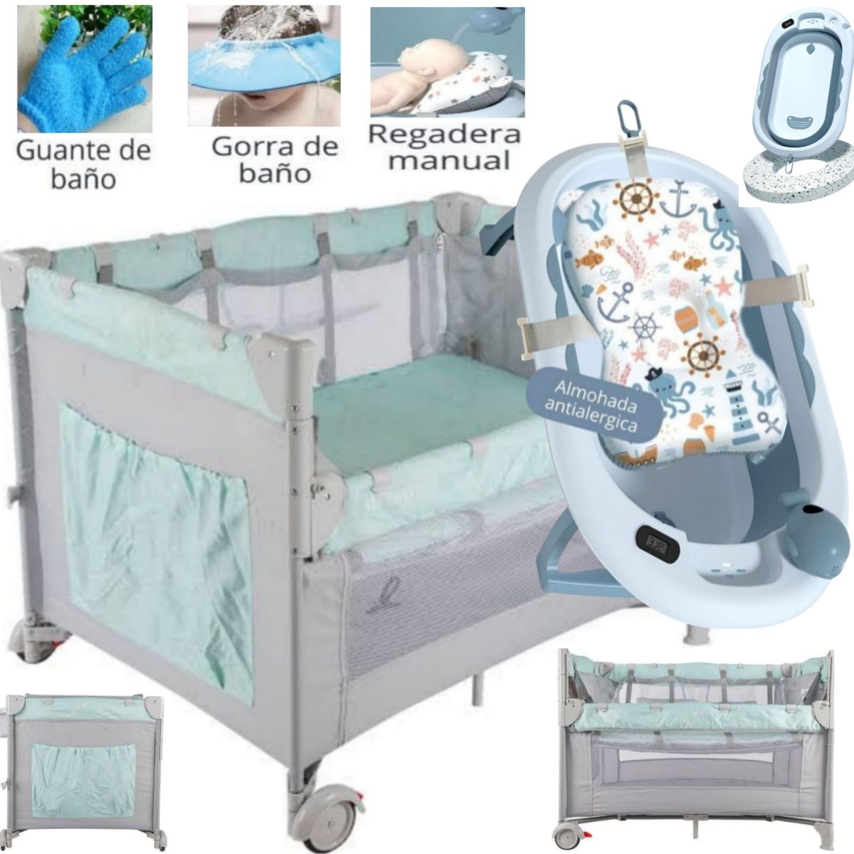 CAM - Corral cuna Infanti always together VERDE Bañera plegable A