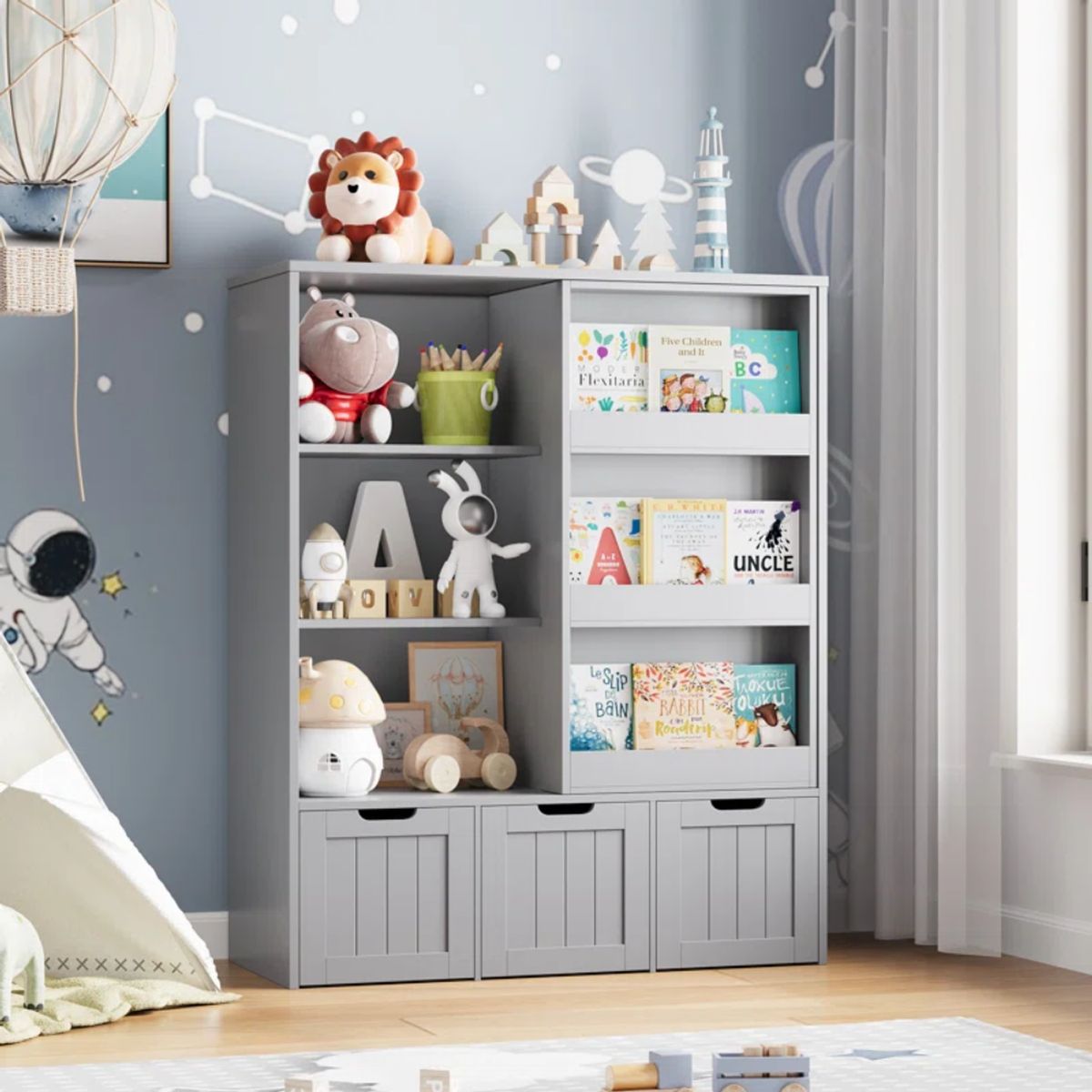 GENERICO - Estante Organizador Librero Infantil Cassiel Gris Petrox Home