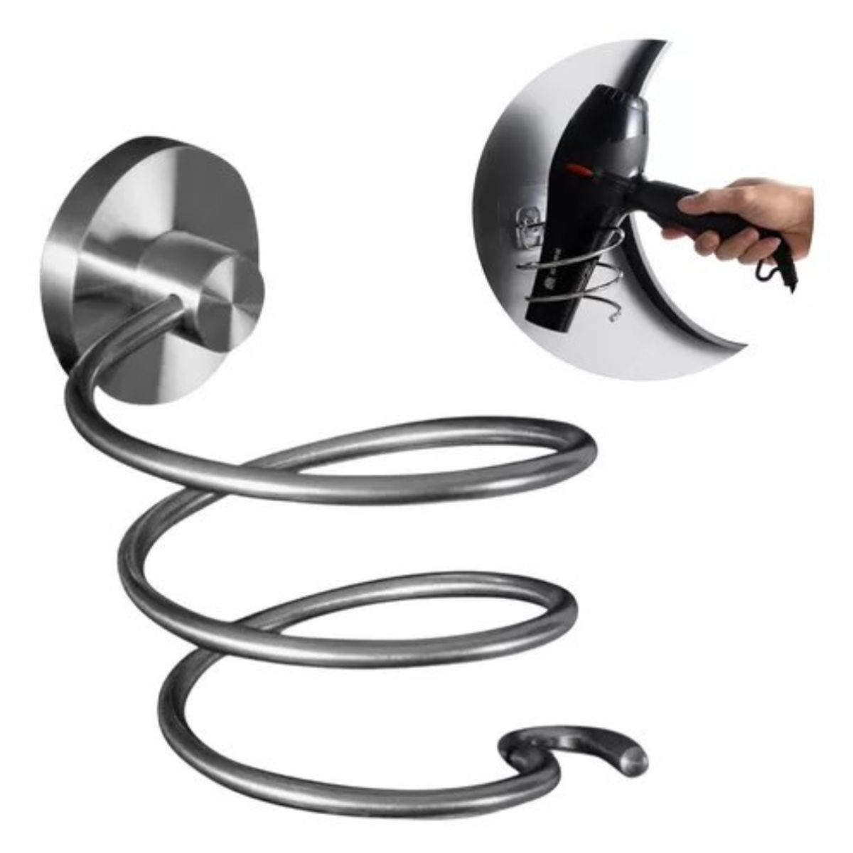 GENERICO - Portasecador de Cabello en Espiral  Acero Inoxidable