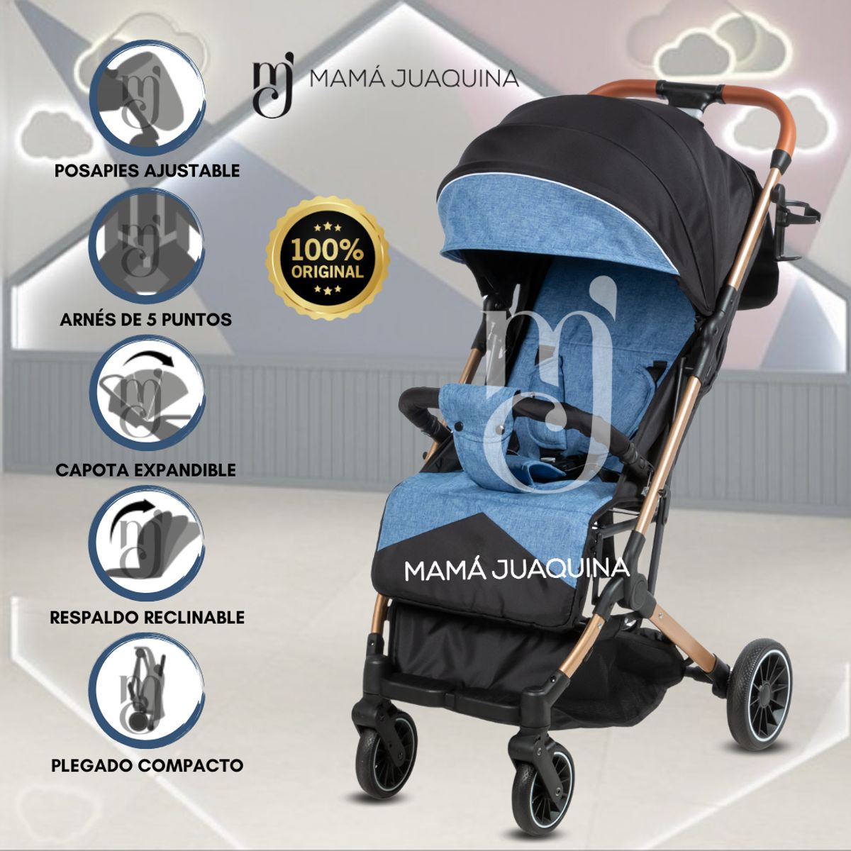BEAUTIFUL - Coche Maleta para Bebé «LAINEE» de Fácil Plegado Blue