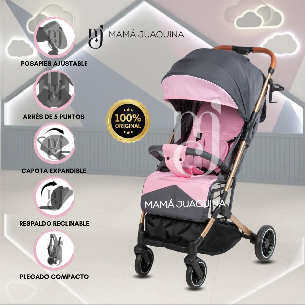 BEAUTIFUL - Coche Maleta para Bebé «LAINEE» de Fácil Plegado Pink