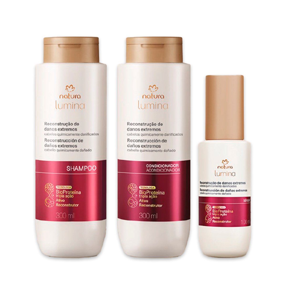 NATURA - KIT Lumina Reconstrucción Cabellos Dañados Shampoo con Acondicionador y Serum
