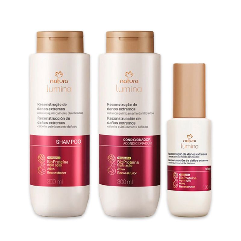 NATURA - KIT Lumina Reconstrucción Cabellos Dañados Shampoo con Acondicionador y Serum