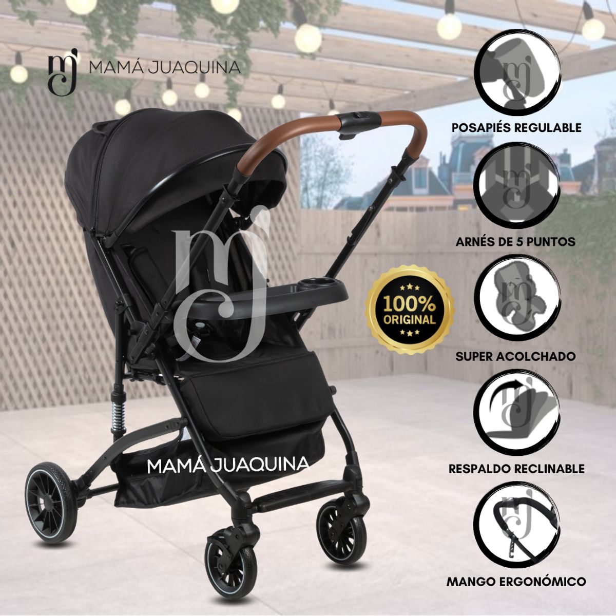BEAUTIFUL - Coche de Paseo para Bebé «ANDALE» con Mango Reversible Negro