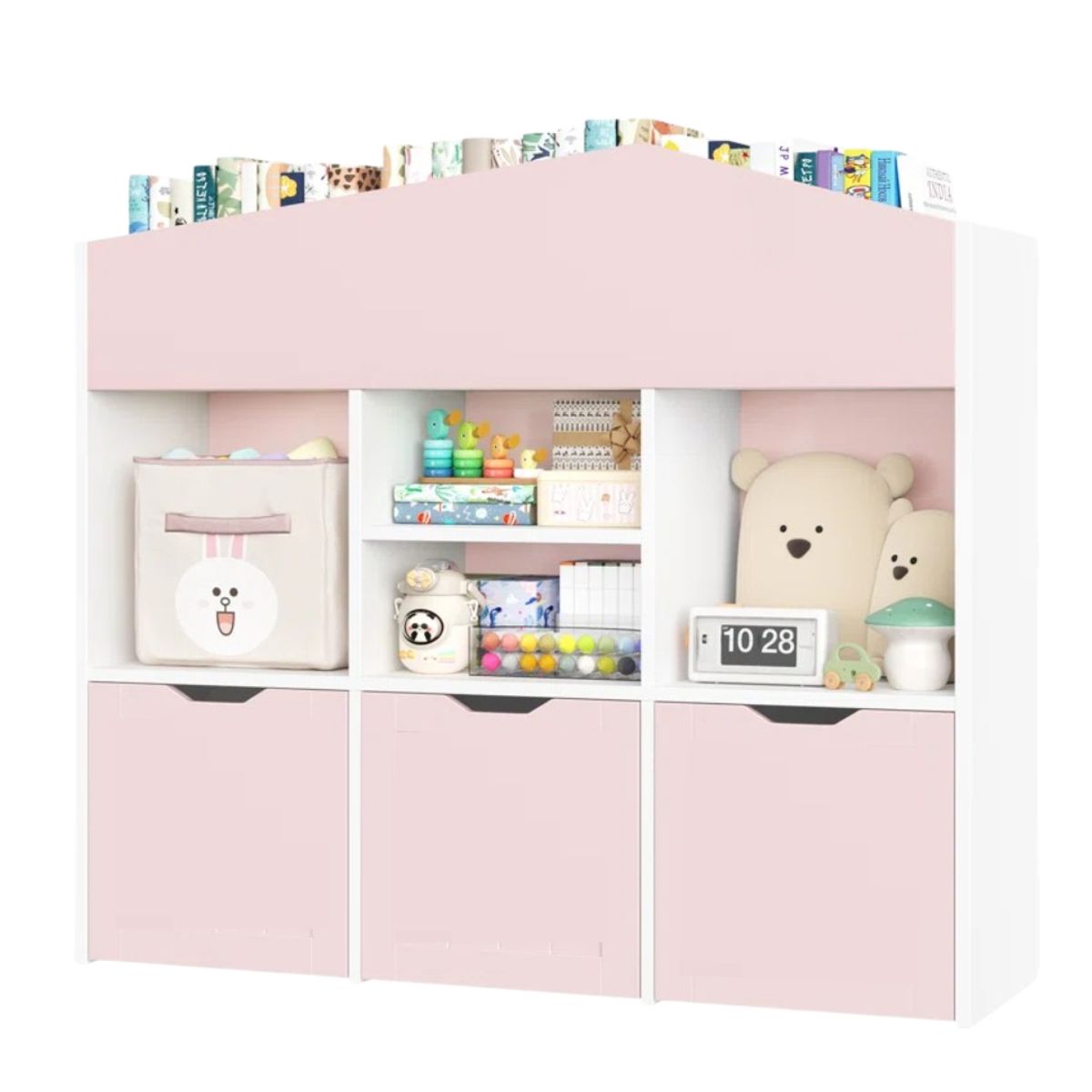 GENERICO - Estante Librero Organizador Miranda Blanco y Rosado Petrox Home