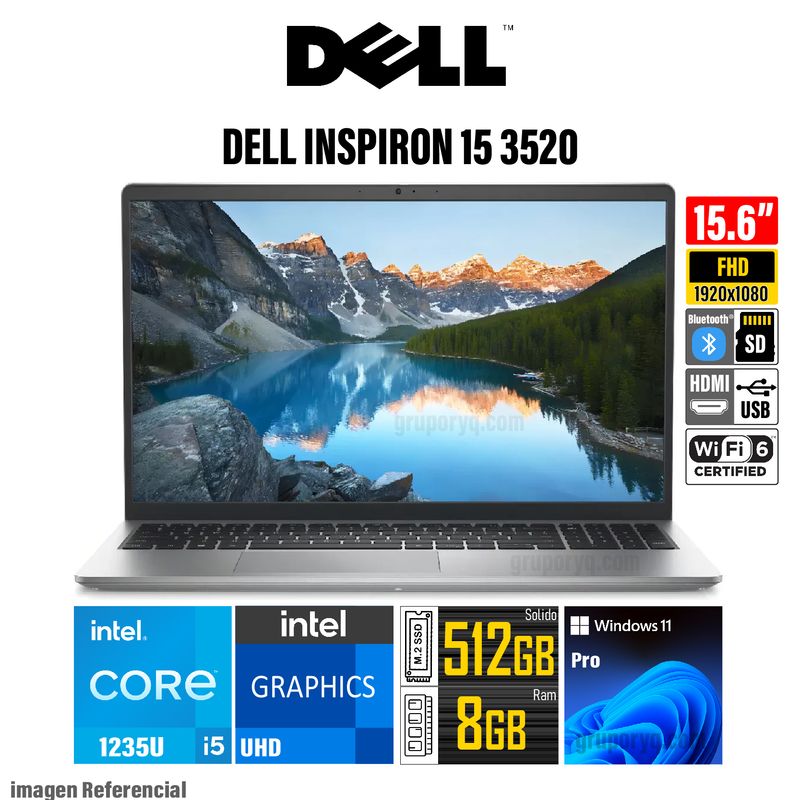 DELL - Laptop DELL INSPIRON 3520 Intel Core I5-1235U RAM 8GB SSD 512Gb Pantalla 15.6" FHD Win11 Pro