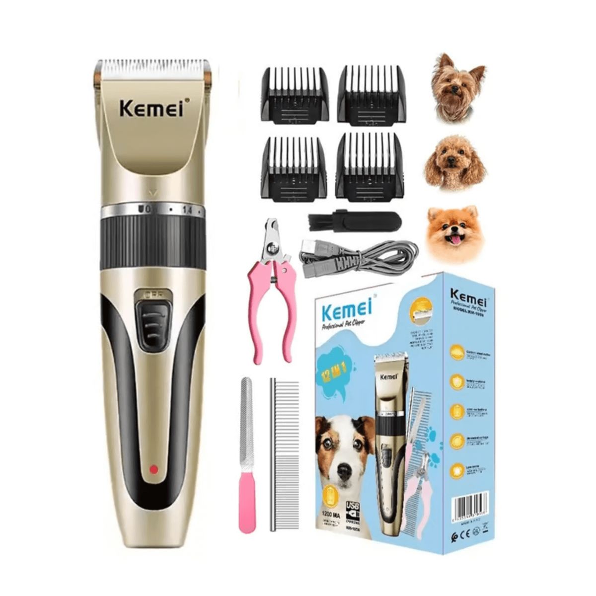 KEMEI - Kit de Corte Profesional para Mascotas 12 en 1