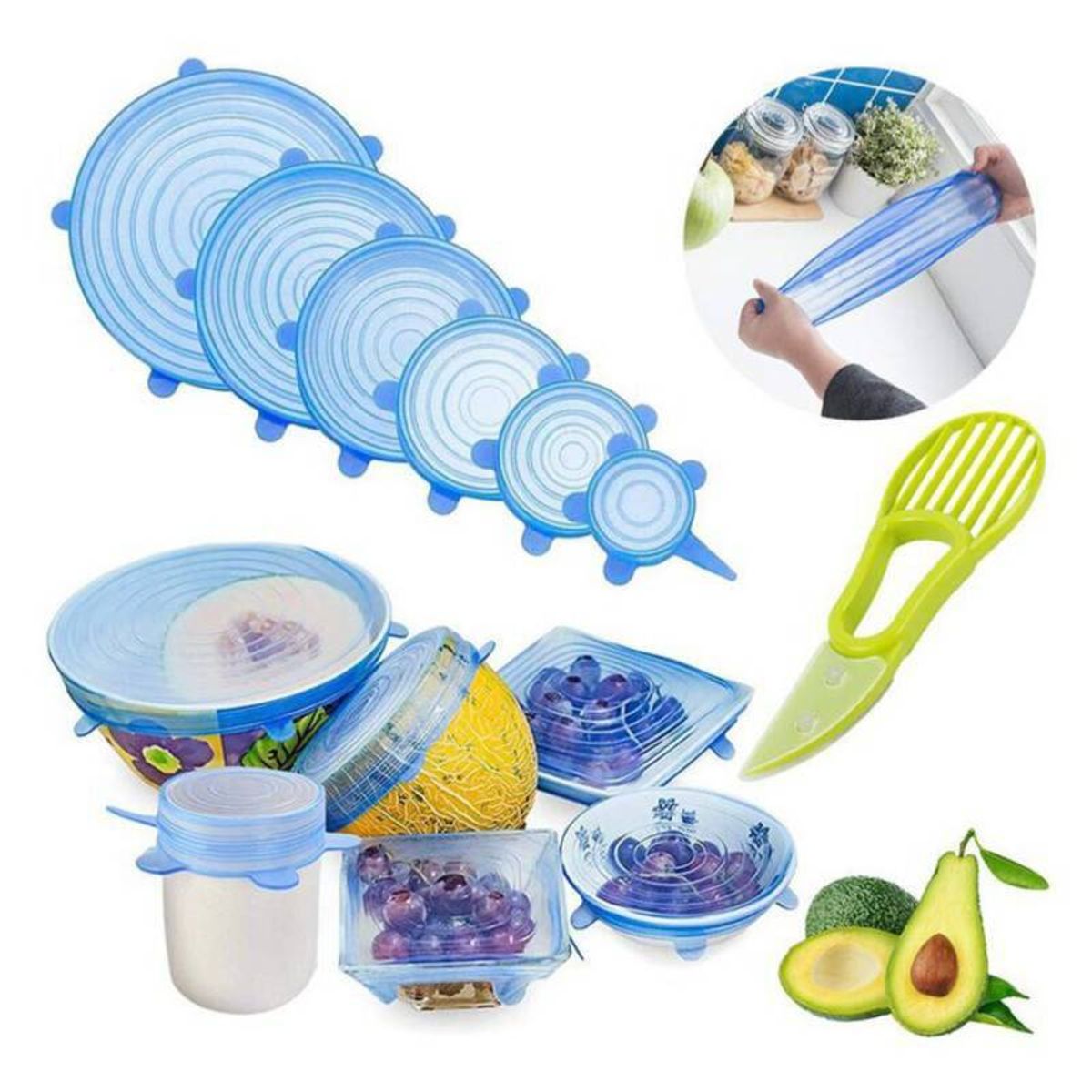 GENERICO - Tapas De Silicona Reutilizables Pack De 6 Alimentos Frescos