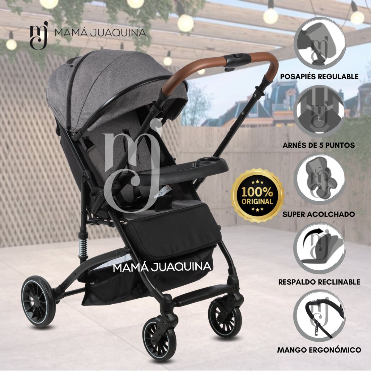 BEAUTIFUL - Coche de Paseo para Bebé «ANDALE» con Mango Reversible Gris