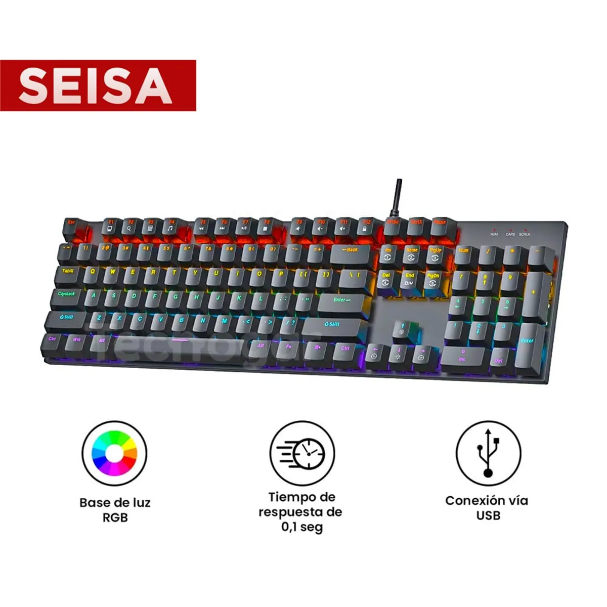 SEISA - Teclado Gamer Mecánico Retroiluminado con Luces Led RGB 104 Teclas