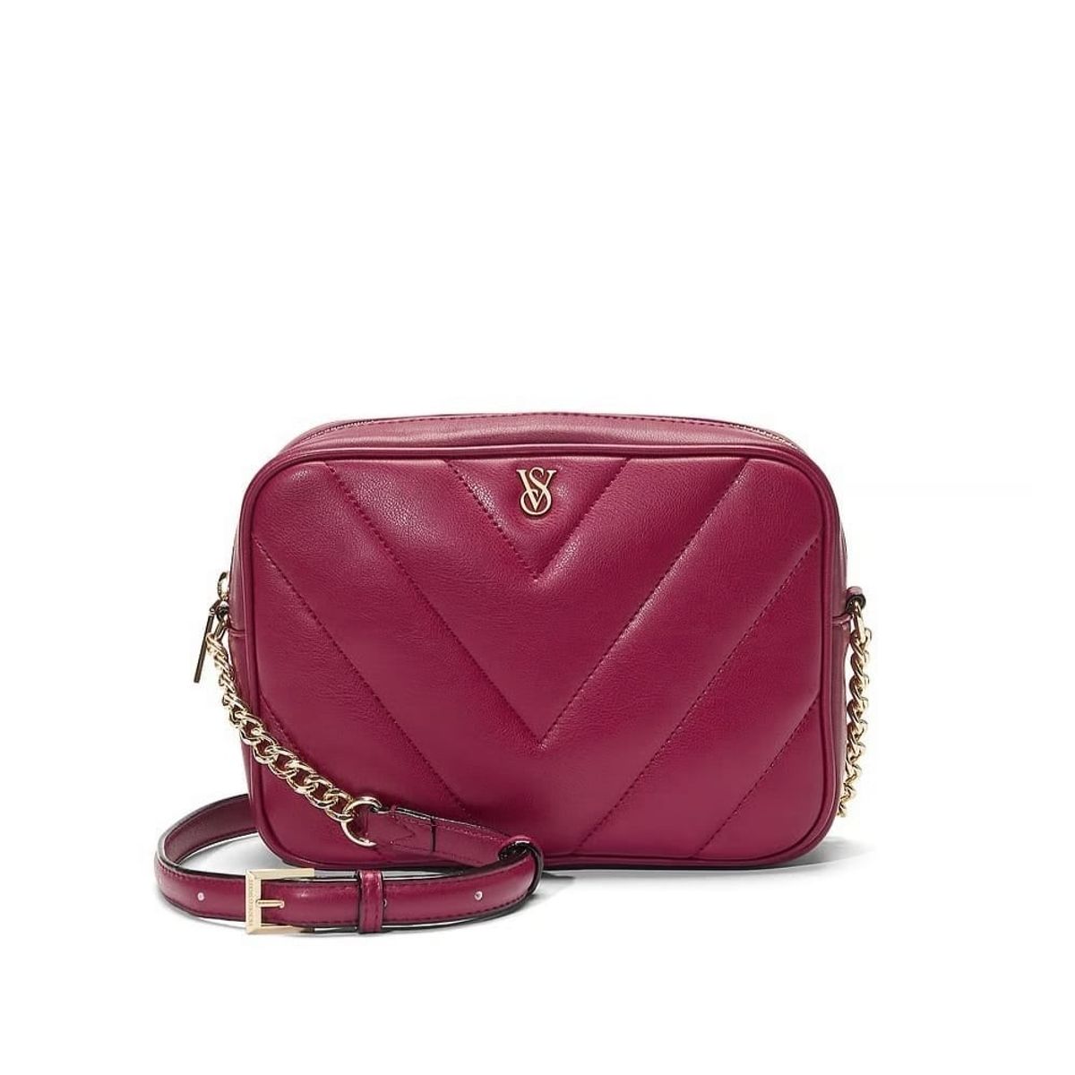 VICTORIA'S SECRET - Cartera Crossbody Guinda con dorado Victorias Secret