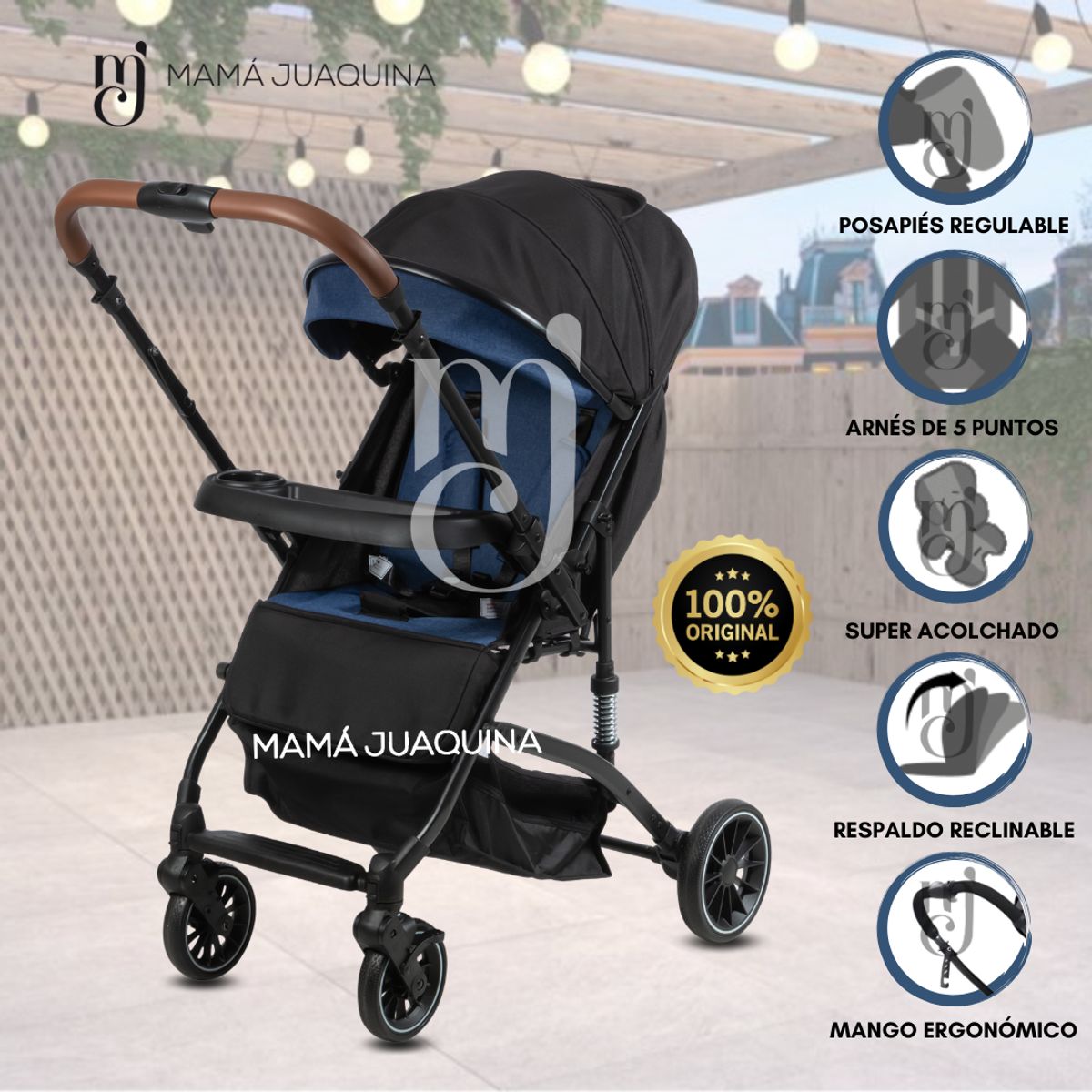BEAUTIFUL - Coche de Paseo para Bebé «ANDALE» con Mango Reversible Blue