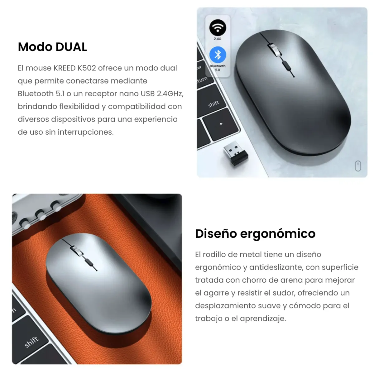 KREED - Teclado y Mouse Inalámbrico Bluetooth Recargable - Blanco