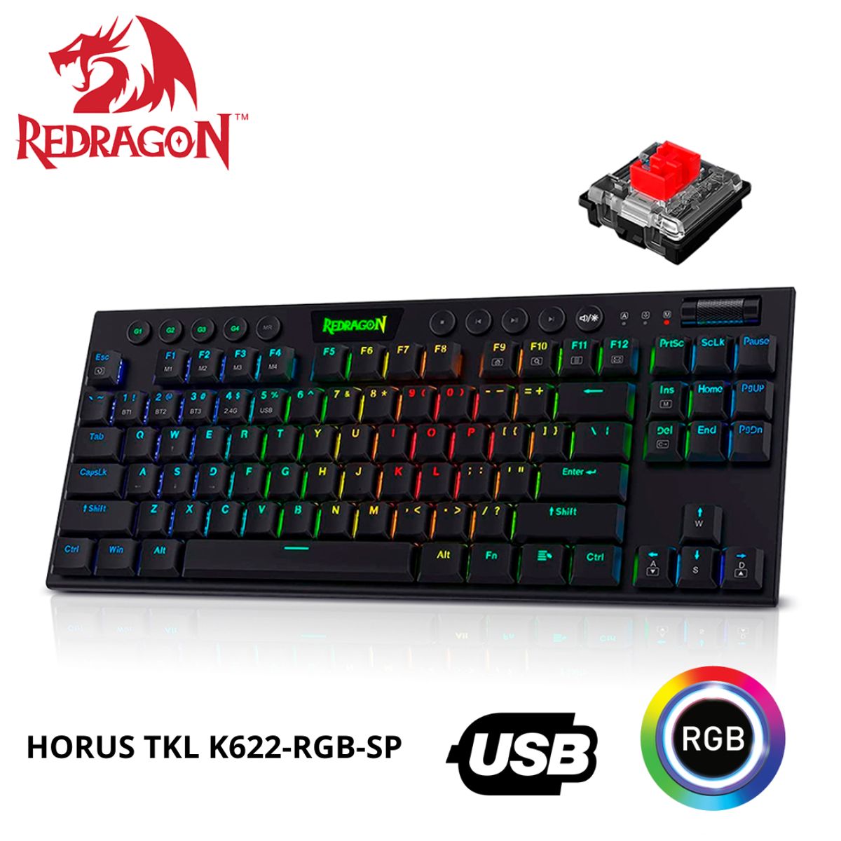 REDRAGON - Teclado Mecánico Redragon HORUS TKL K622-RGB-SP BLACK Cableado