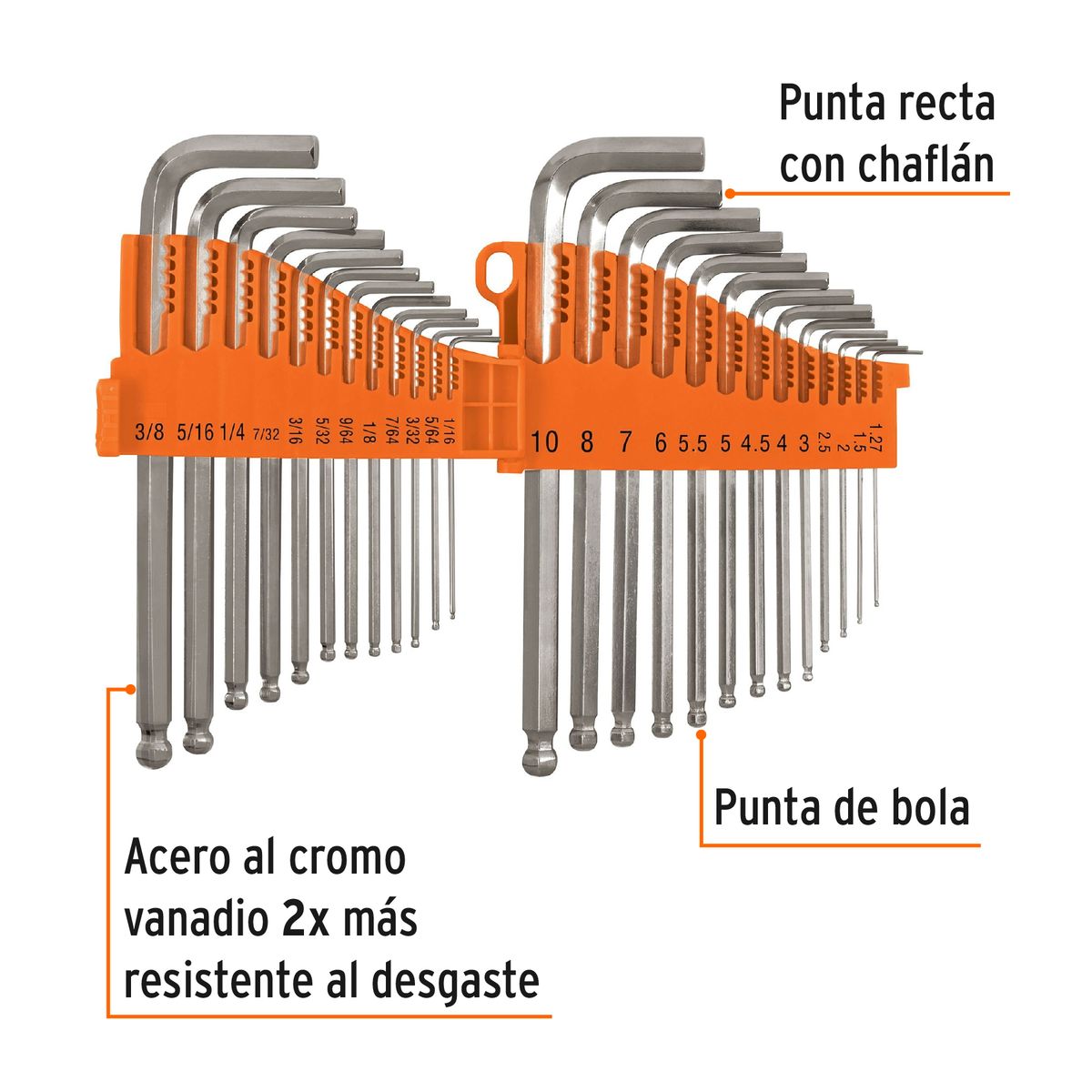 TRUPER - Juego 25 Llaves Allen Largas Mixtas Punta Bola,Organizador