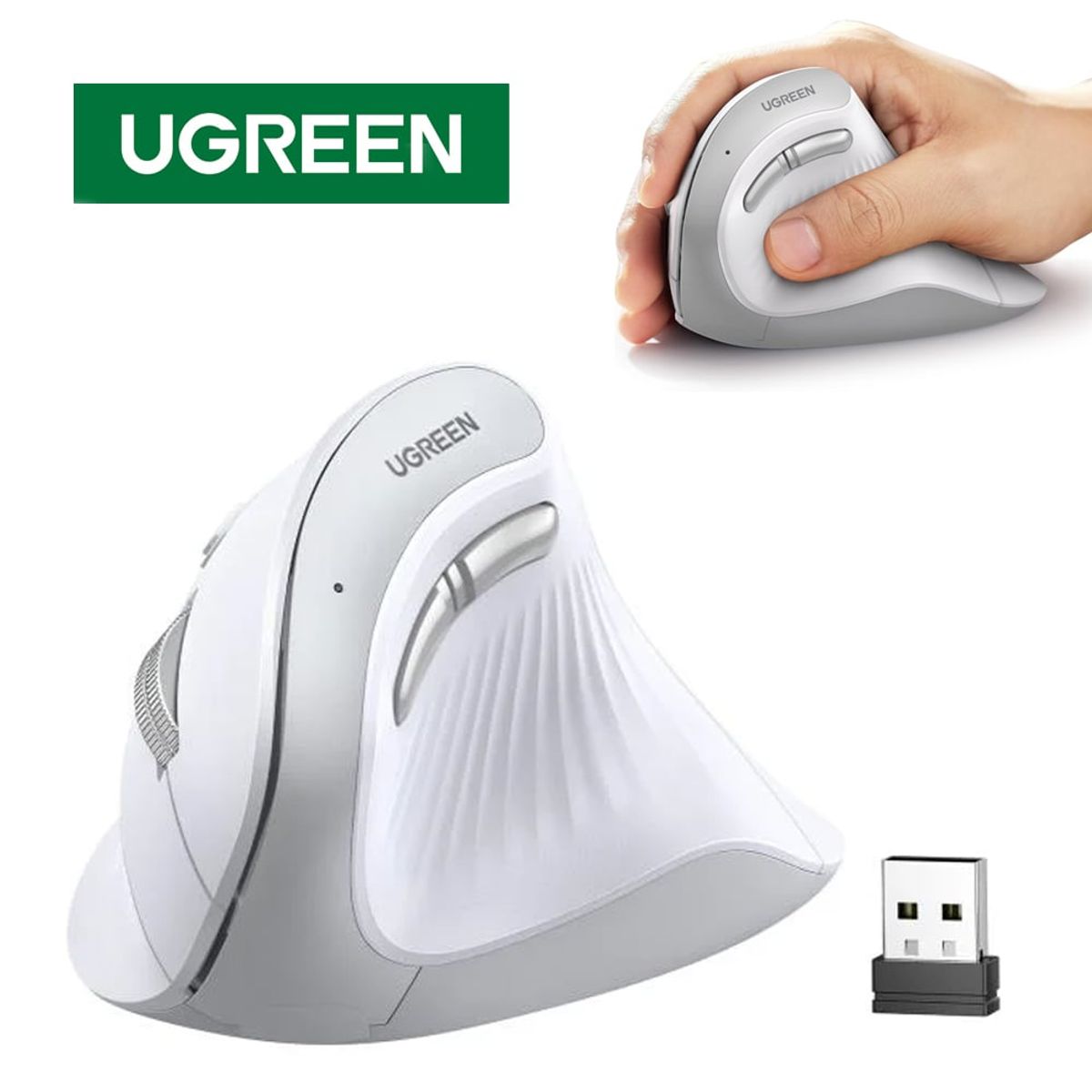 UGREEN - Mouse Vertical Inalambrico Ergonomico UGREEN 4000DPI USB 2.4GHz 10 Mts