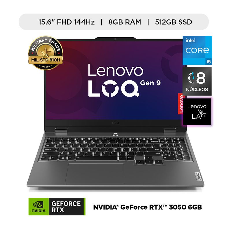 LENOVO - Laptop Gamer Lenovo LOQ Intel Core i5-12450HX 8GB 512GB SSD RTX 3050