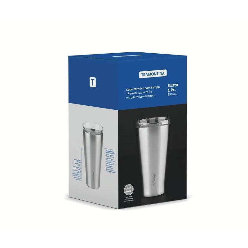 TRAMONTINA - Vaso Térmico de Acero con tapa 550Ml ml Exata - Tramontina