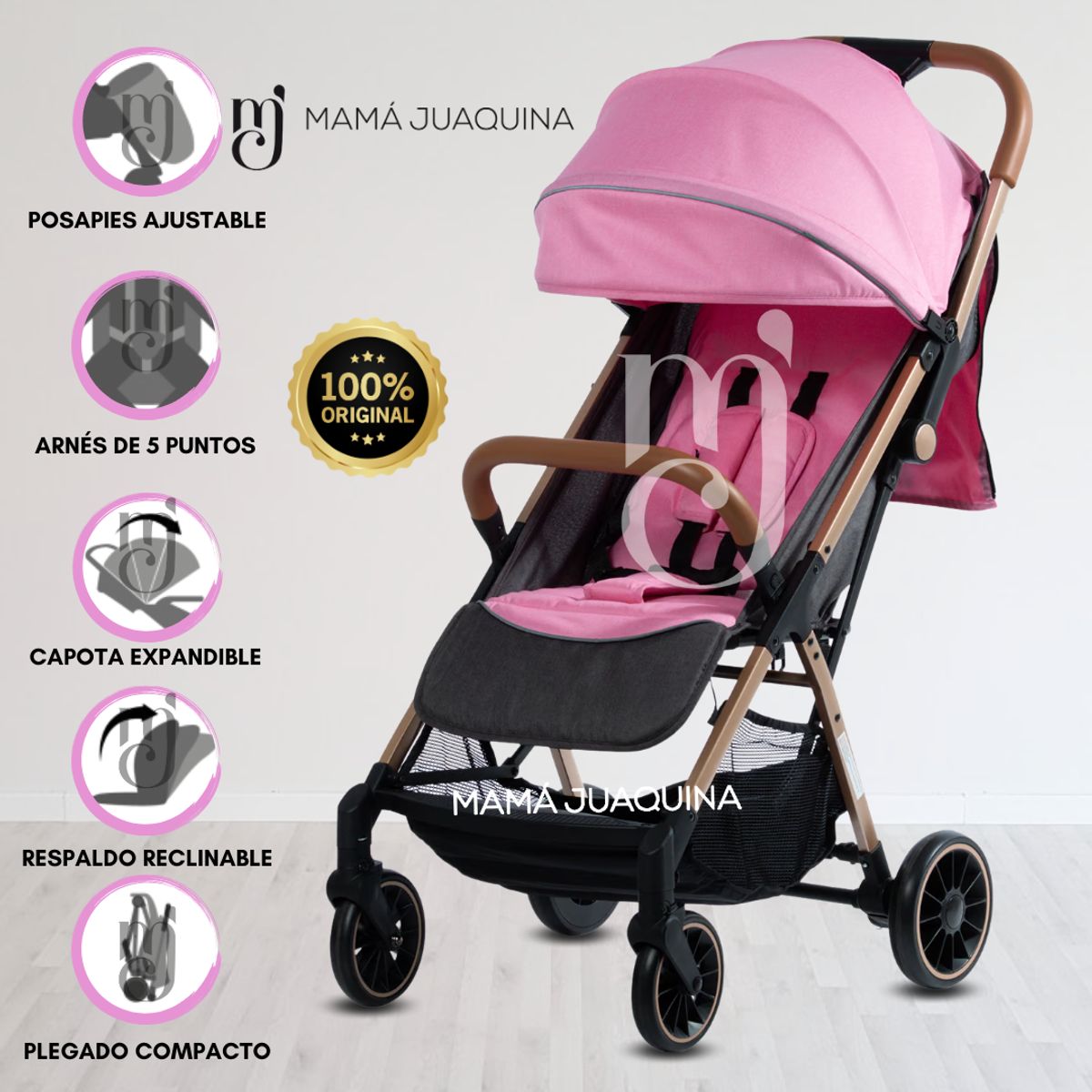 BEAUTIFUL - Coche Maleta para Bebé «SAFFE» De Fácil Plegado Rosa