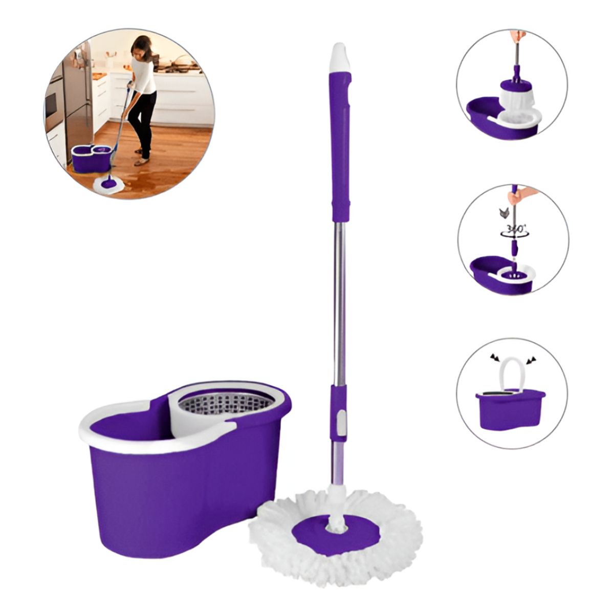MINARI - Trapeador Balde Centrifugador Escurridor Giratorio Morado 54TM