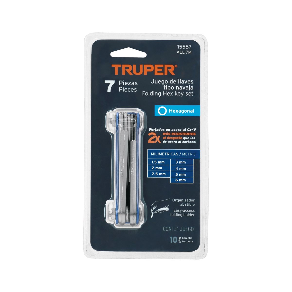 TRUPER - Juego de 7 Llaves Allen mm Tipo Navaja, Cuerpo de Lámina