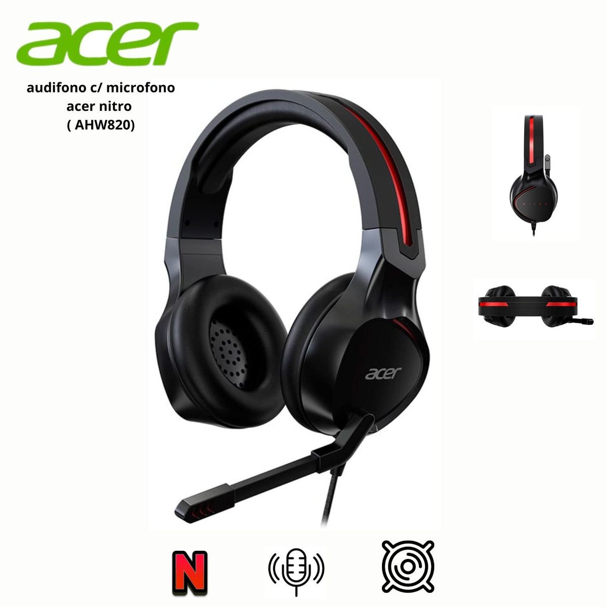 ACER - Audífono ACER NITRO HEADSET GAMING con mejor calidad de sonido-NHW820